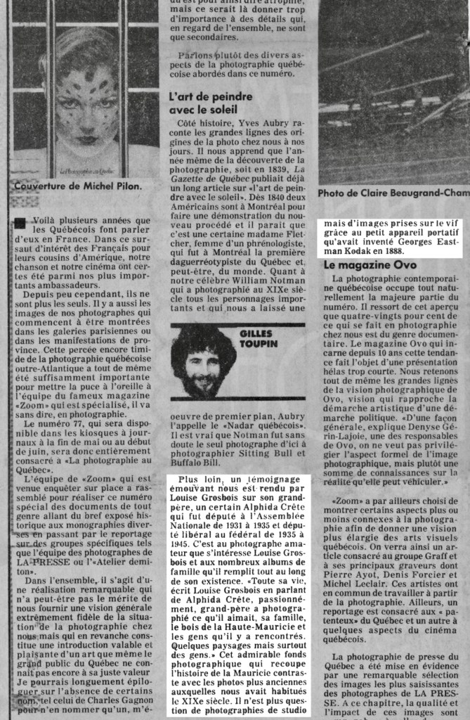 La Presse, 18 avril 1981, sur la revue Zoom no 77